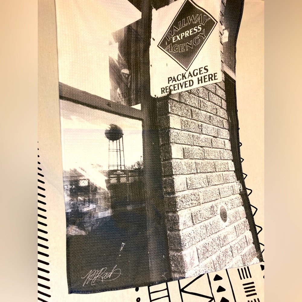 Original Fine Art Printed Tea Kitchen Towel, Railway Railroad Trains Water tower